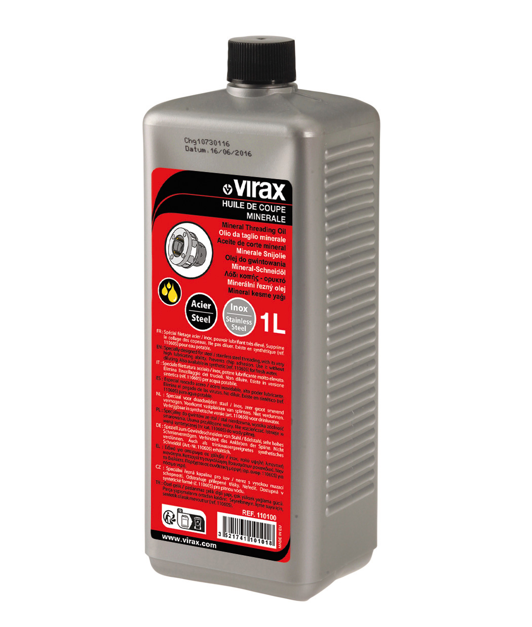 Минеральное масло Virax для нарезки резьбы, канистра 1 л